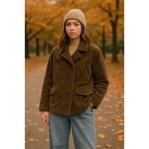 J. Crew Olive Green Double Breasted Long Corduroy Barn Jacket Size Small